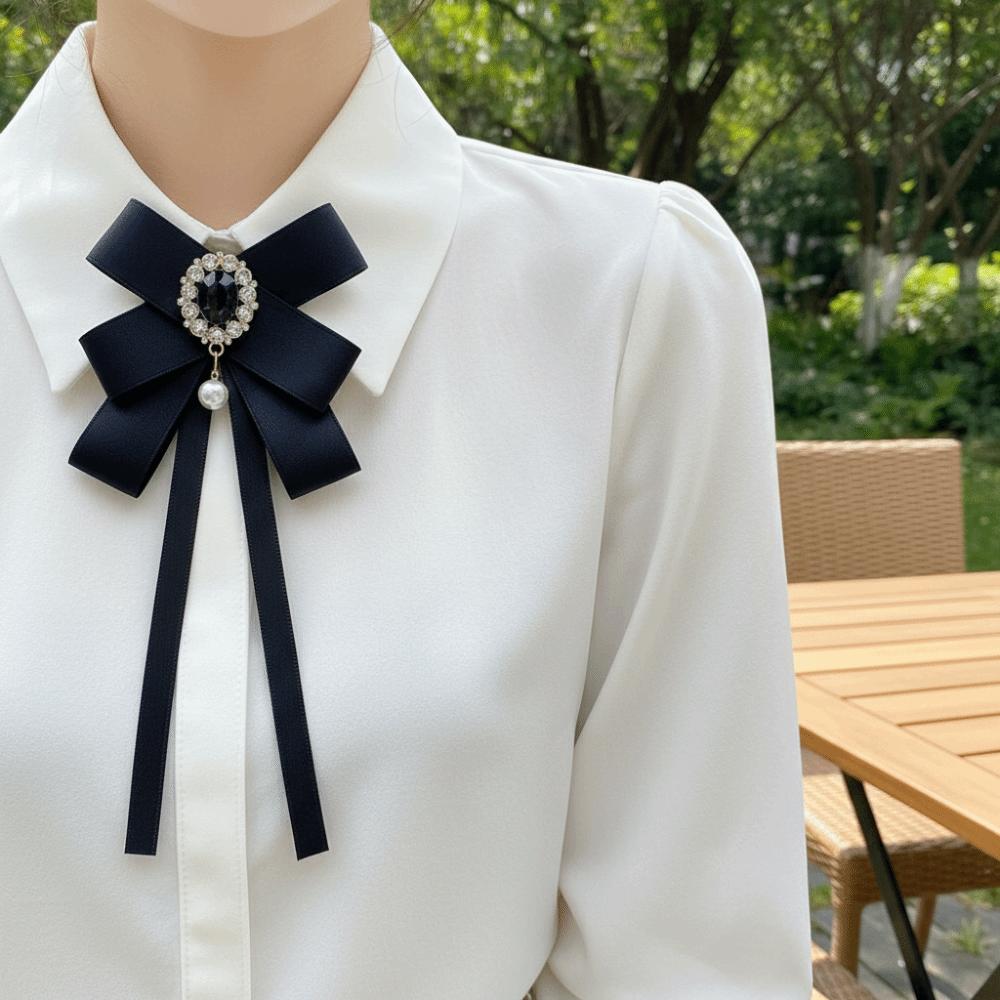 Accessory Rhinestone Women's Bow Tie Adjustable Pearl Pendant Shirt Brooch Elegant Shirts Bow Tie For Shirts