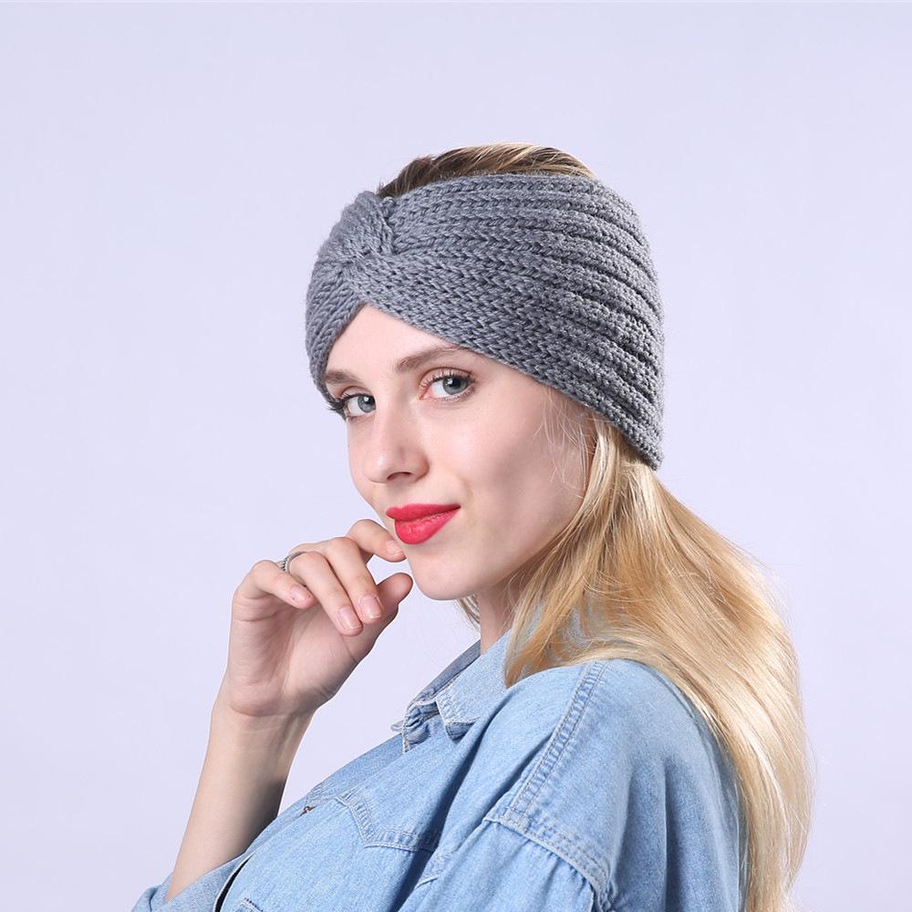 Autumn and Winter Knitted Hair Accessories Hair Band Cross Head Cover Elastic Warm Women's Sports Hair Band
