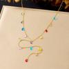 Gold Colorful Water Drop Crystal Lariat Necklace for Women