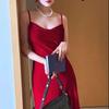 Taillenhohes Trägerkleid für Damen, Vintage Midilänge Rock, Vielseitiger Samt-Basicrock
