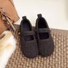 Customized autumn and winter gray velvet flat cotton shoes velvet warm French retro Mary Jane shoes