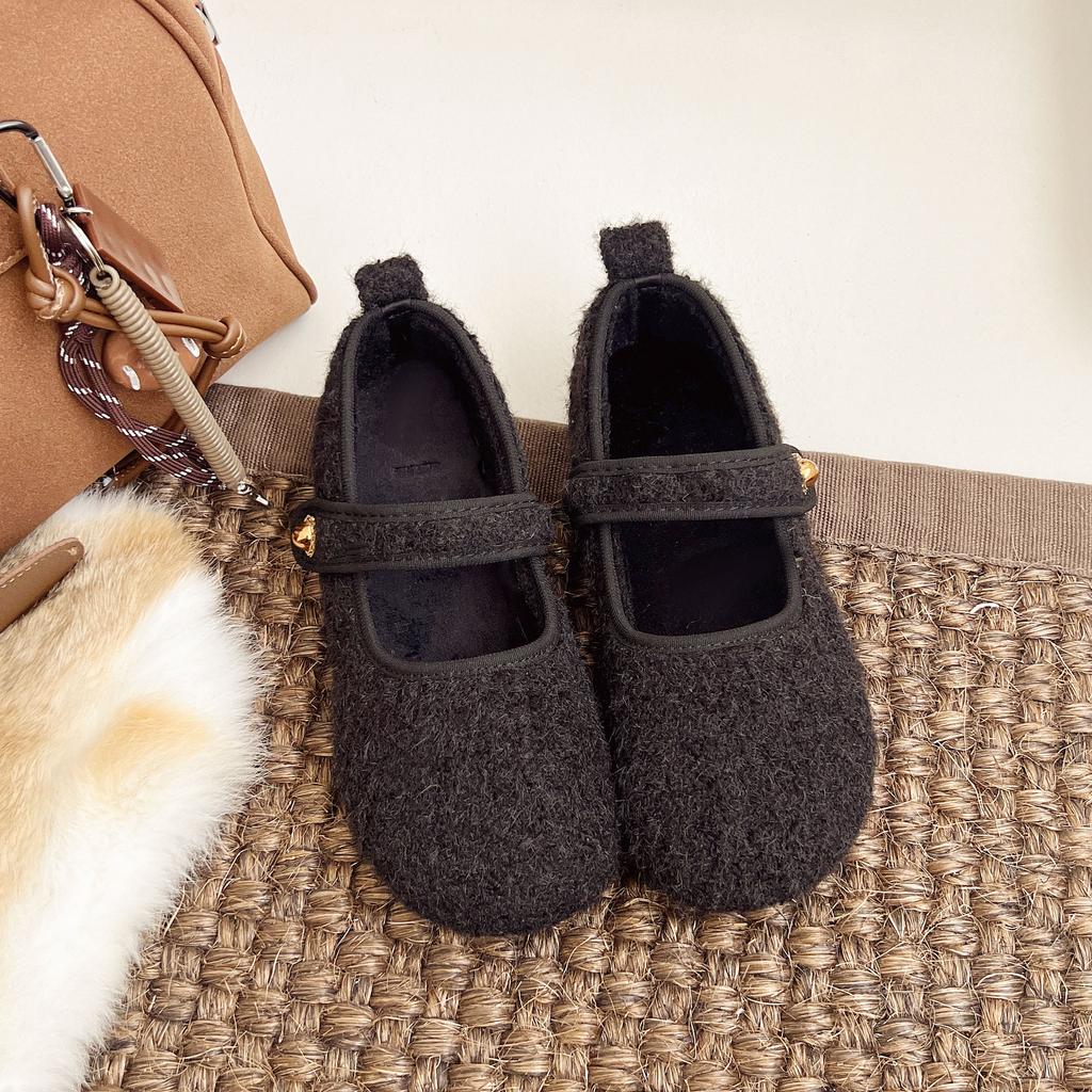 Customized autumn and winter gray velvet flat cotton shoes velvet warm French retro Mary Jane shoes