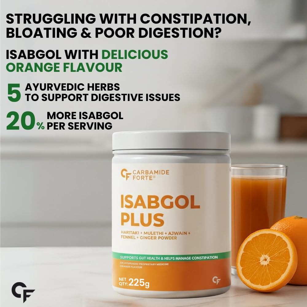 Carbamide Forte Isabgol Powder 225gm Psyllium Husk With Haritaki Ajwain Fennel Fiber Supplement
