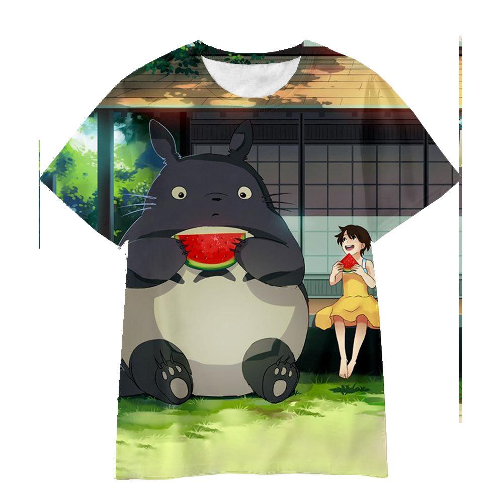 3D Hayao Miyazaki Cartoon Totoro Pattern Printed Casual Short Sleeved Children's Boy T-shirts - Soft Medium Stretch Fabric Summer Relaxed Fit Clothing