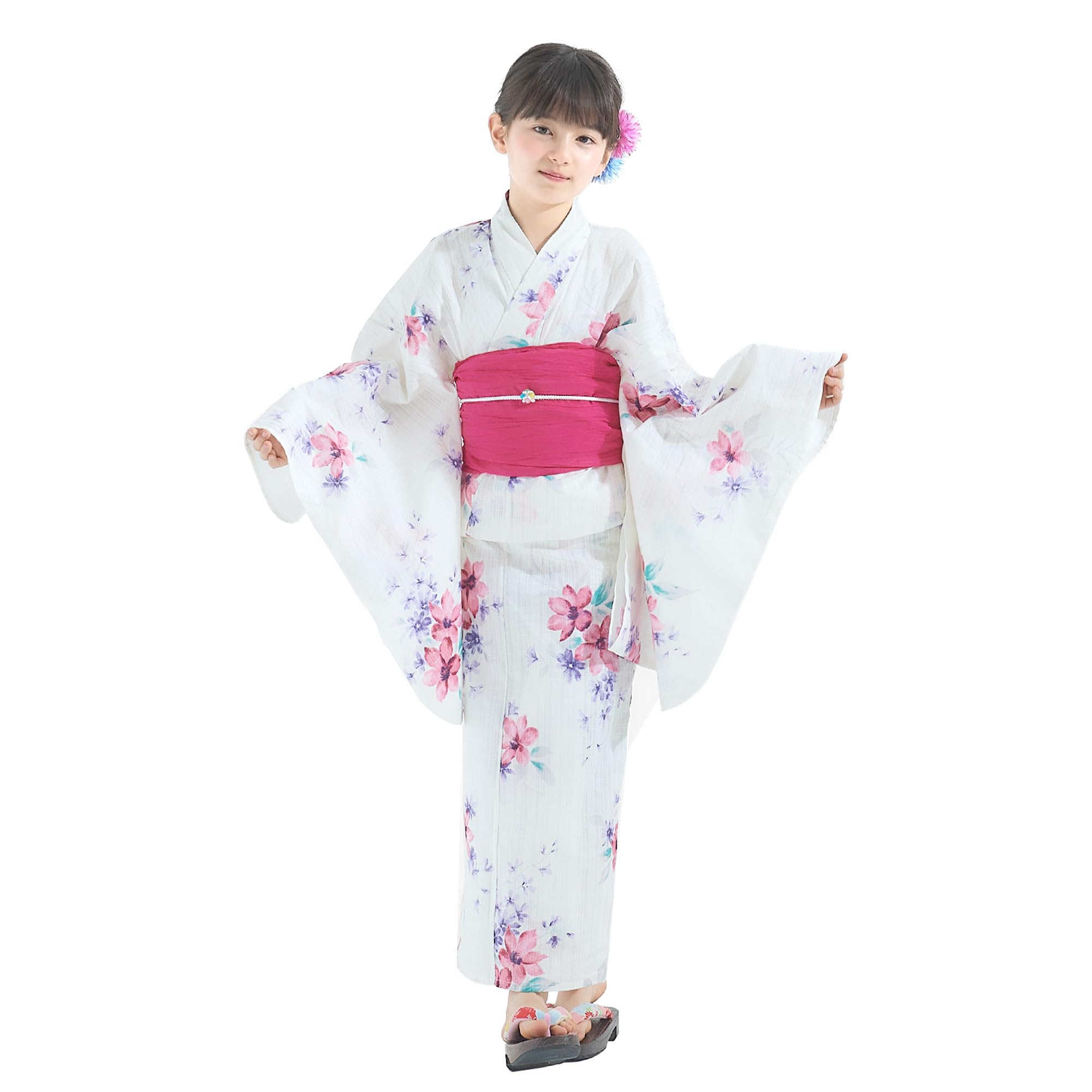 

Kids Wrinkled Heko Heko Nuance Dull Floral Cotton [NISHIORI] Yukata, Girls, Children s 2-piece set, Obi, Obi, Color, 110cm, 120cm, 130cm, 140cm,