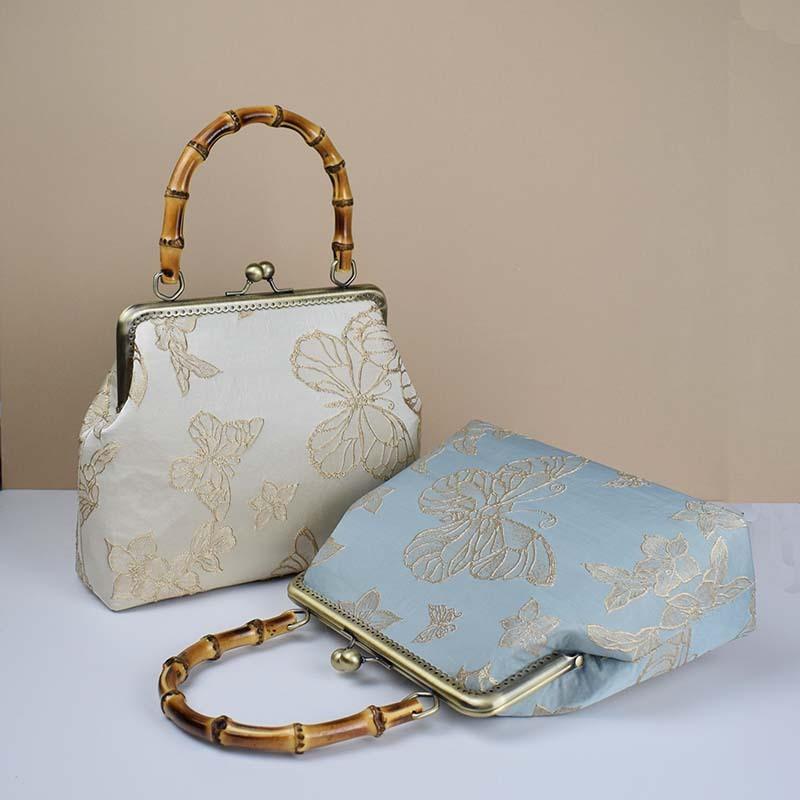Handmade gold bag bamboo handle brocade cheongsam mouth gold bag handbag