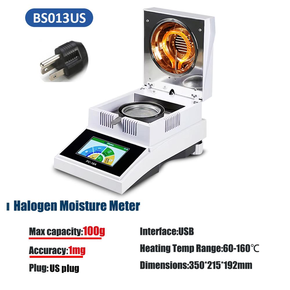 16A Halogen Moisture Meter LCD Touch Screen Food Medicine Powder Moisture Detector EU US Plug HalogenWater Content Analyzer