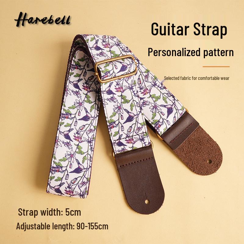 Floral Bird Pattern Electric Guitar Strap, Personalized PU Leather, Widened Strap PO-014 90-155 cm