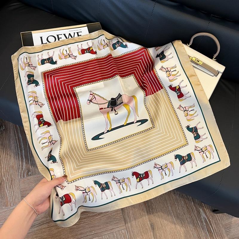 Silk scarf women's spring and autumn decoration versatile ins simple style striped square scarf streamer simulation silk fashion scarf scarf scarf