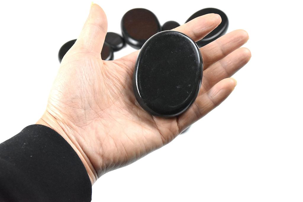 Windfulogo 4-Piece Hot Massage Stone Set, Natural Lava Basalt Spa Massage Warm Stones, Black, 2.36 x 3.14 in (6x8cm)