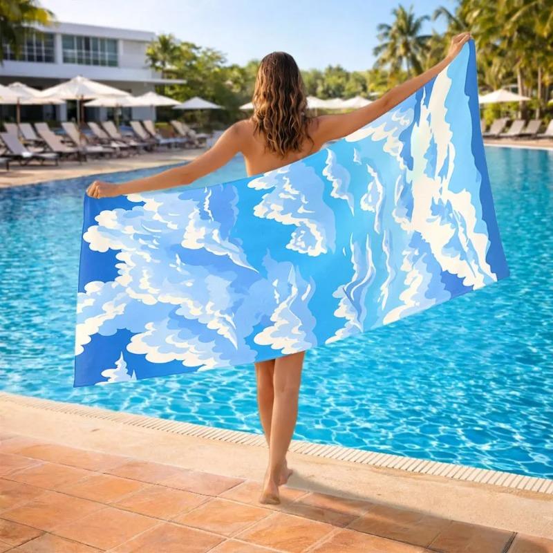 Sky Horizon Bath Sheet Ethereal Cloud Illustration Azure Tones Lightweight Portable Ideal Gift For Dreamers Or Seaside Picnic