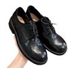 Washed horse leather~ Genuine leather retro British lace-up small leather shoes women's autumn and winter new Derby loafers thick heel single shoes