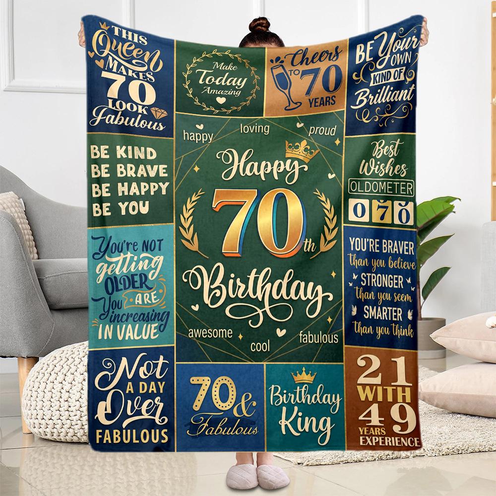 70th Birthday Celebration Blanket Comfortable Suitable for Couch Office Chair Office Four Seasons Universal Playful Design