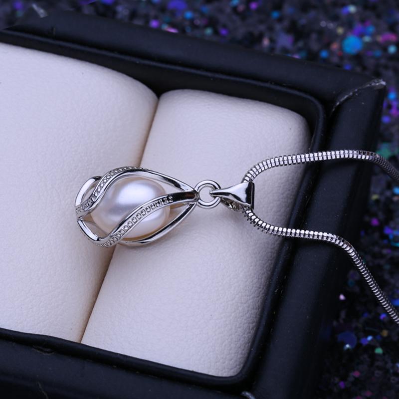 LSOOYH Naturalny wisiorek z perły ryżowej słodkowodnej Modny srebrny kolor klatkowy wisiorek Naszyjniki dla kobiet dziewczyny prezent