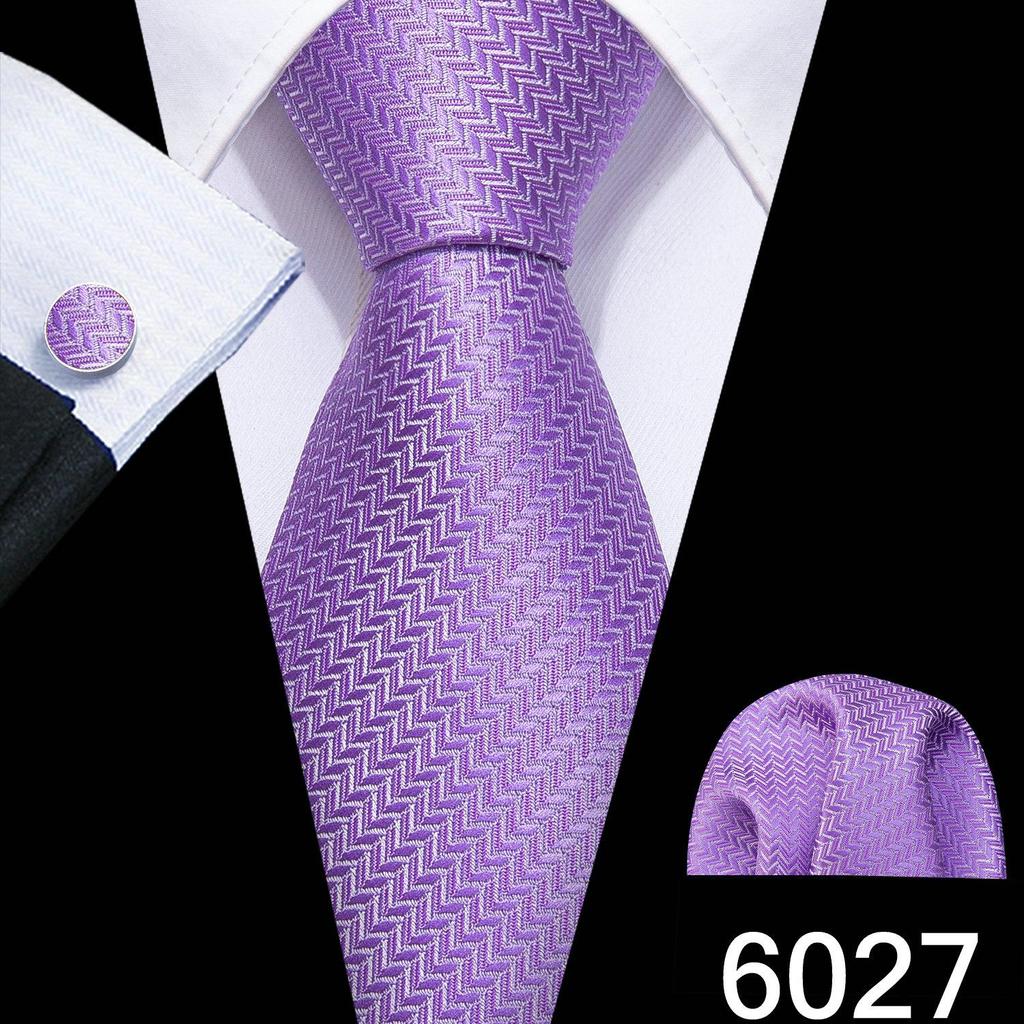 Barry.Wang Mens Striped Silk Tie Handkerchief Cufflinks Formal Necktie Set Designer