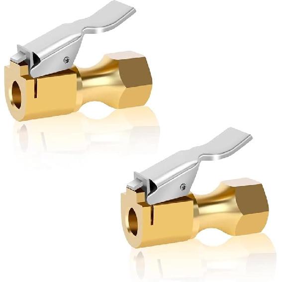 2Pack Heavy-Duty Brass Air Nozzle With Quick Connector,Screw On Tire Inflator Chuck For Tire Inflator Gauge Compressor Accessories, Twist-On Chucks