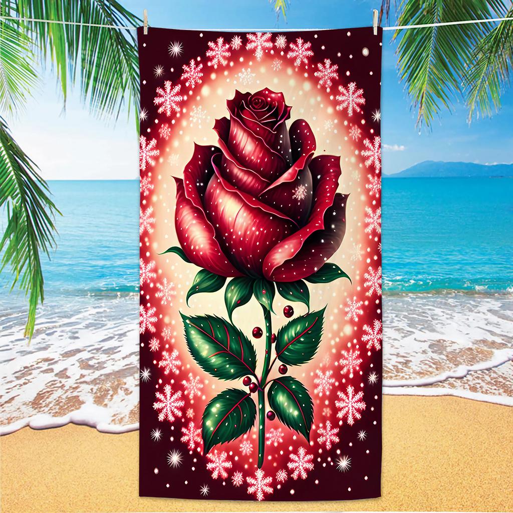 Rose Pattern Beach Towel, Digital Printing Thin Quick-Dry Anti-Sand Microfiber Lightweight for Swim, Yoga, Travel, Gym, Gift
