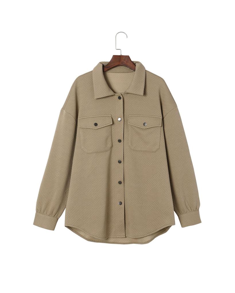 Azura Exchange Khaki Solid Textured Flap Pocket Buttoned Shacket