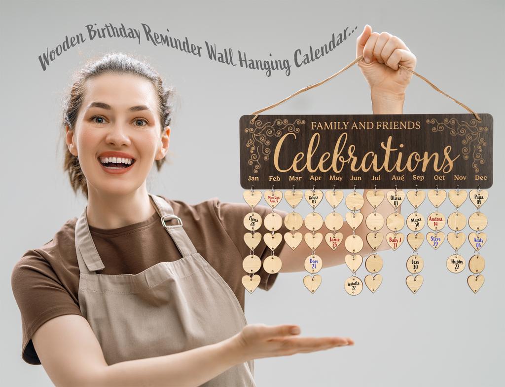 Inkdotpot Wooden Birthday Calendars with Hanging Dates DIY Birthday Tracker Plaque Wall Hanging, Farmhouse Decor- Dates To Remember Calendar