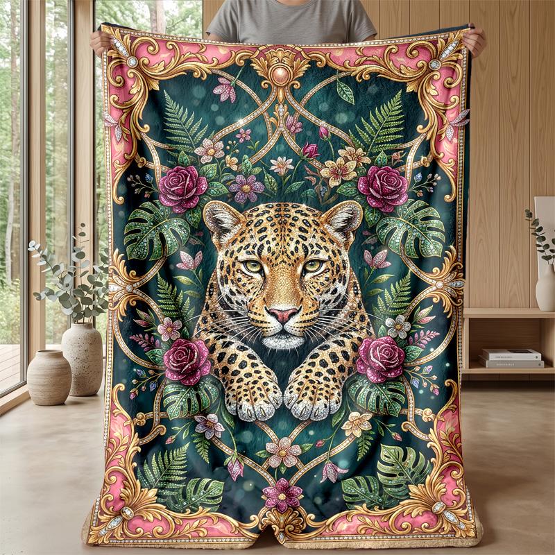 Jungle Leopard Floral Fusion 1 Theme blanket Lightweight Warm Flannel Blanket Decorative Throw Blanket for Home Decoration