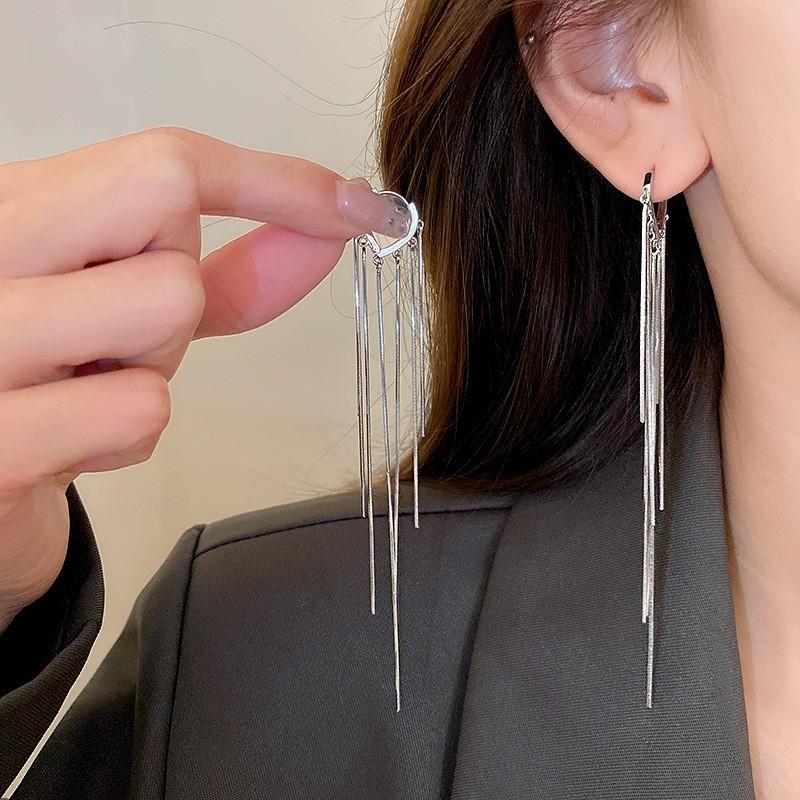 925 Silver Needle Korean Fashion Long Chain Tassel Earrings For Women Metal Earing Jewelry  Trending Women's Drop Earrings