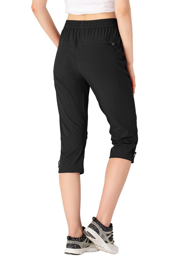 Damen 34 Länge Hose, Schnelltrocknend, Trekkinghose, Unterknielang, 4-Wege-Stretch, Dünn, Wasserabweisend, Schwarz L