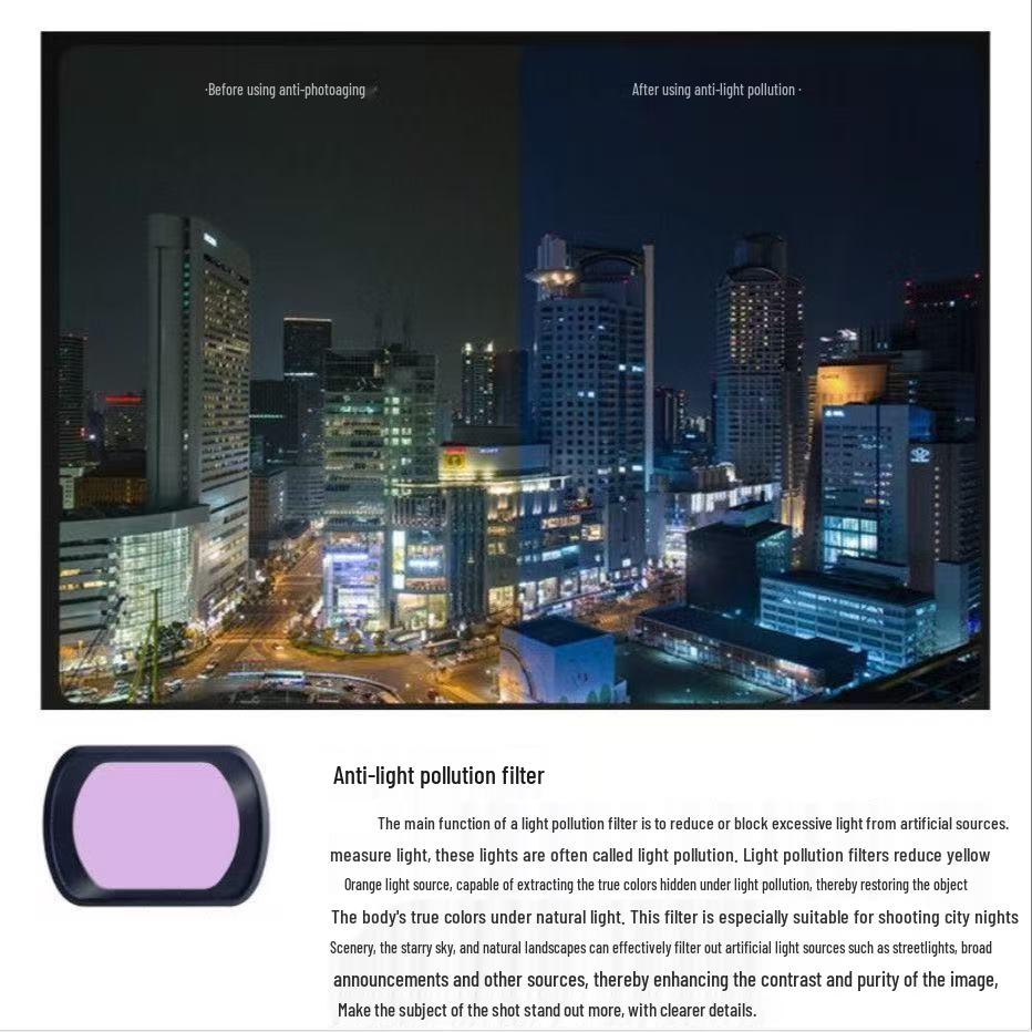 DJI Pocket 3 Filter Set: Wide-Angle, UV, Black Soft, ND Dimming, Light Transmission, and Brightness Adjustable Filters.