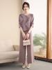 Elegant Knitwear Top & Slimming Wide-Leg Pants Set for Middle-Aged Women - Fashionable Spring & Autumn Apparel