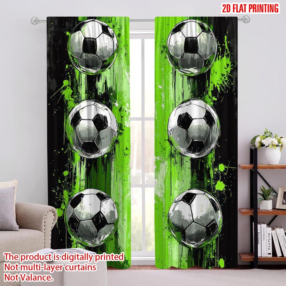

2D flat printing 2pcs Drapes Football Versatile Durable Polyester,Without Electricity Family Party Use for bedroom and living 52.50 × 116.00 cm 2 pcs