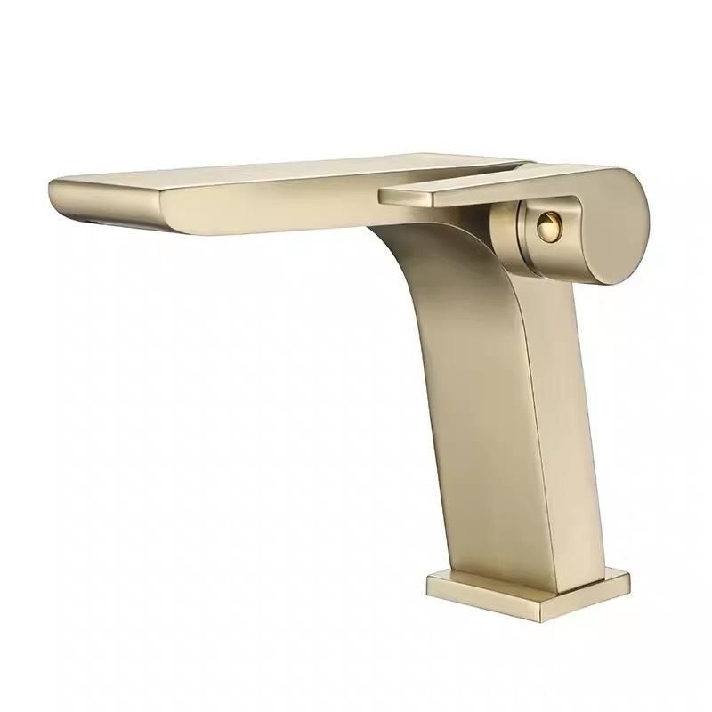 Gun Grey/Brushed Gold Bathroom Waterfall Sink Faucet Brass Hot And Cold Mixed Water Washbasin Faucet Single Handle Basin Tap