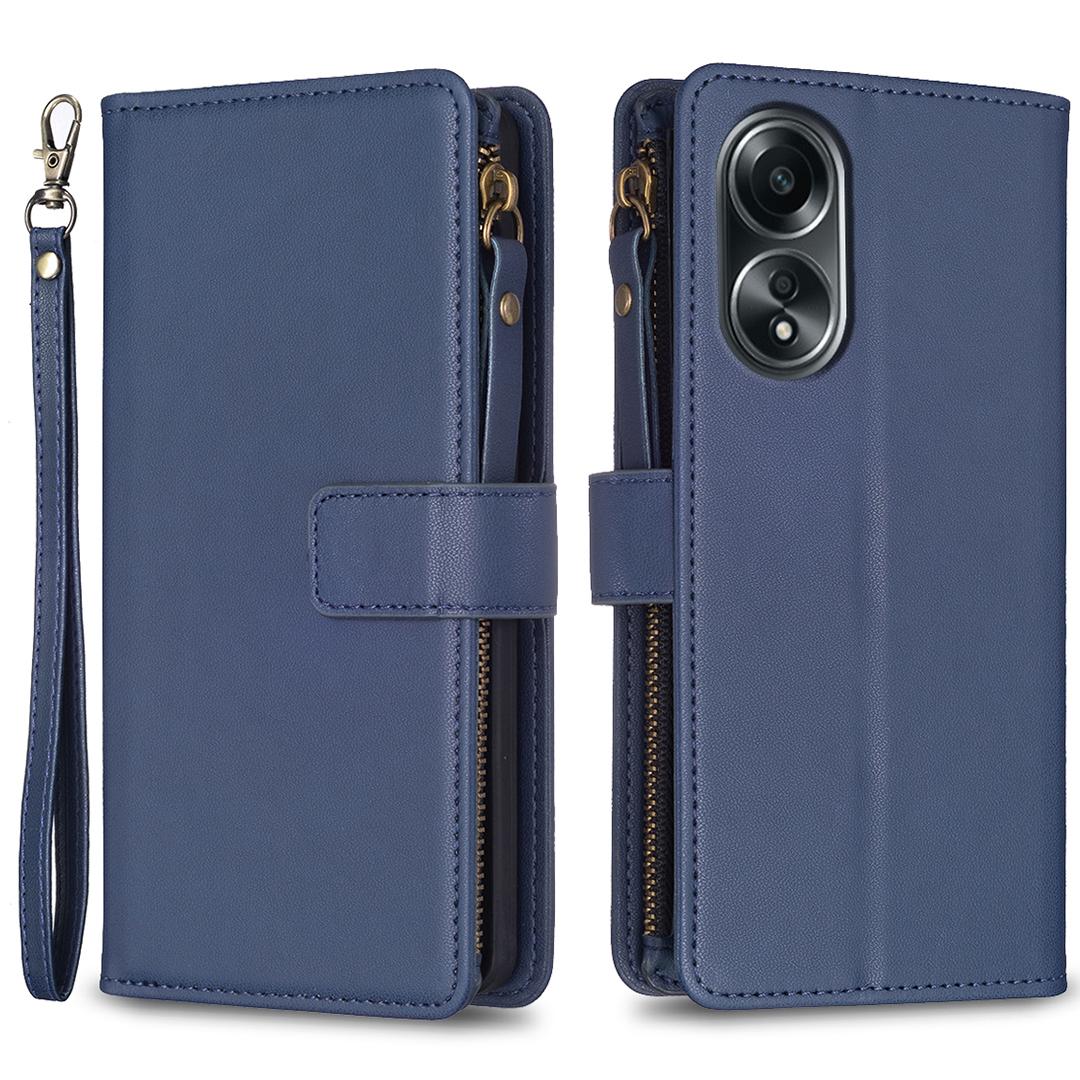 

BF Style-19 for Oppo A58 4G/A98 5G Zipper Pocket Wallet Phone Case PU Leather Stand Cover Blue