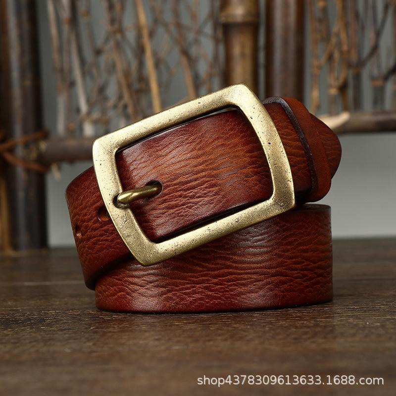 

European And American Retro Concave Old First Layer Cowhide Belt Men S Genuine Leather Japanese Character Copper Needle Buckle Jeans Belt 130cm