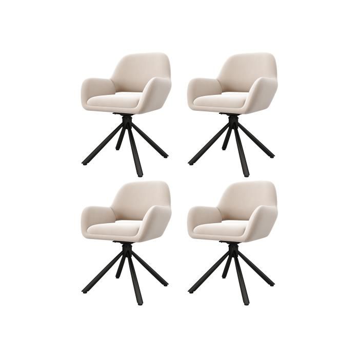 Dining Chair - MUVOE - Modern and Simple - Swivel - Beige Velvet - With Armrests
