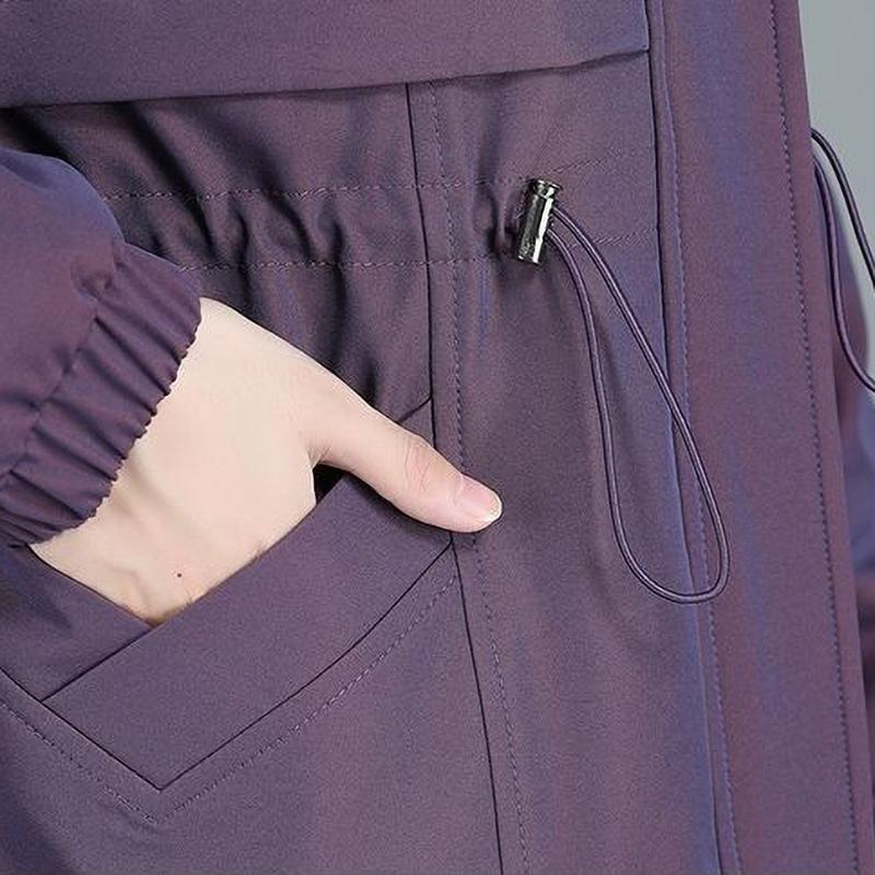 Women Winter Jacket Hood Warm Parkas Fleece Mid Length Padded Jacket Windbreakers Outerwear Mother Coat