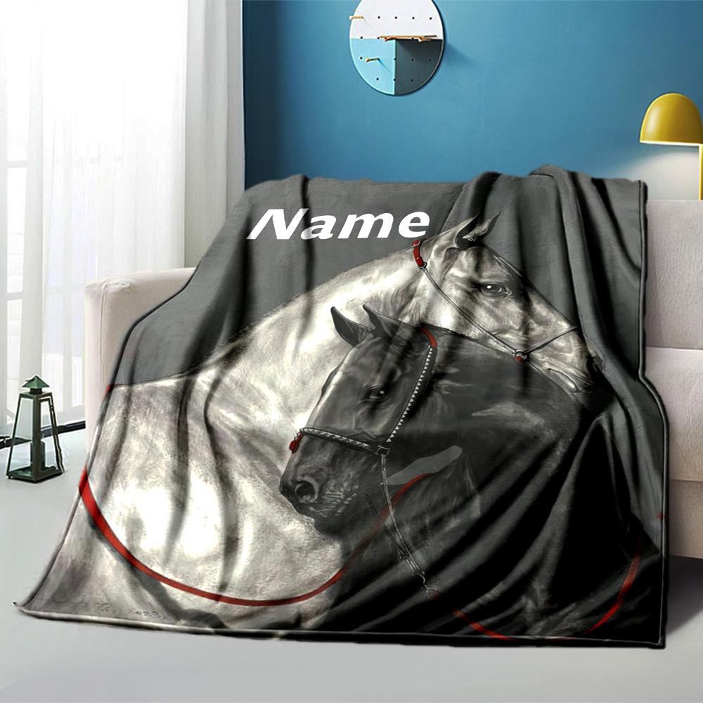 Horse Art Home Customize Your Name Blankets Comfortable Soft Lightweight Multiseasonal Blanket For Picnics Sofas Offices Beds Living Rooms Perfect