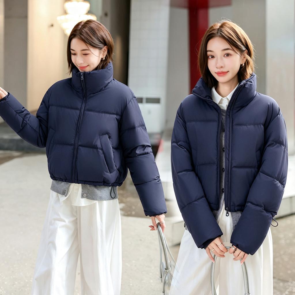 Stand-up collar down cotton-padded clothes for women's winter small men, new short loose bread clothes, cotton-padded clothes, and thick coats.