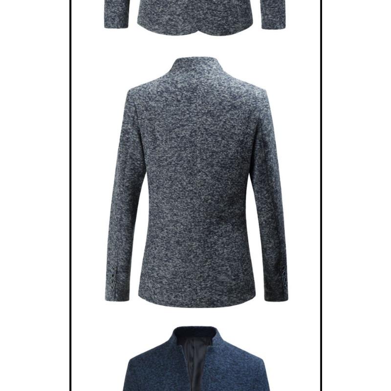 Herren Schlanke Passform Stehkragen Mehrknöpfig Lässiger Blazer Anzugjacke