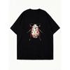 Oversized T Shirt Dress Black Floral Beetle Print Women Casual Summer Outfit