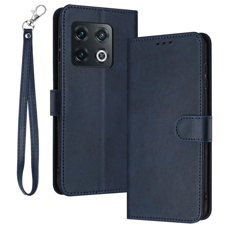 For Oneplus 10 Pro 5G Case TPU+PU Leather Flip Stand Cover Cell Phone Shell with Strap - Green