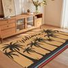 Retro Palm Tree Welcome Area Rug Vintage Striped Border Design Non Slip Washable Floor Carpet for Entryway Hallway