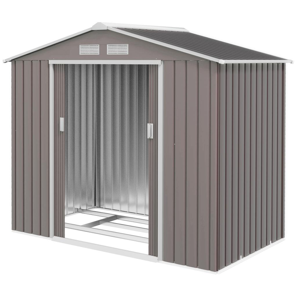 7ft x 4ft Lockable Polypropylene Garden Storage Shed Storage w/ Air Vents Steel Grey