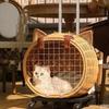 Rattan Haustier Rollkoffer Tragbarer Reisekorb Katzenbett Auto Flugzeugbox Kreativer Handgehaltener Katzenkäfig