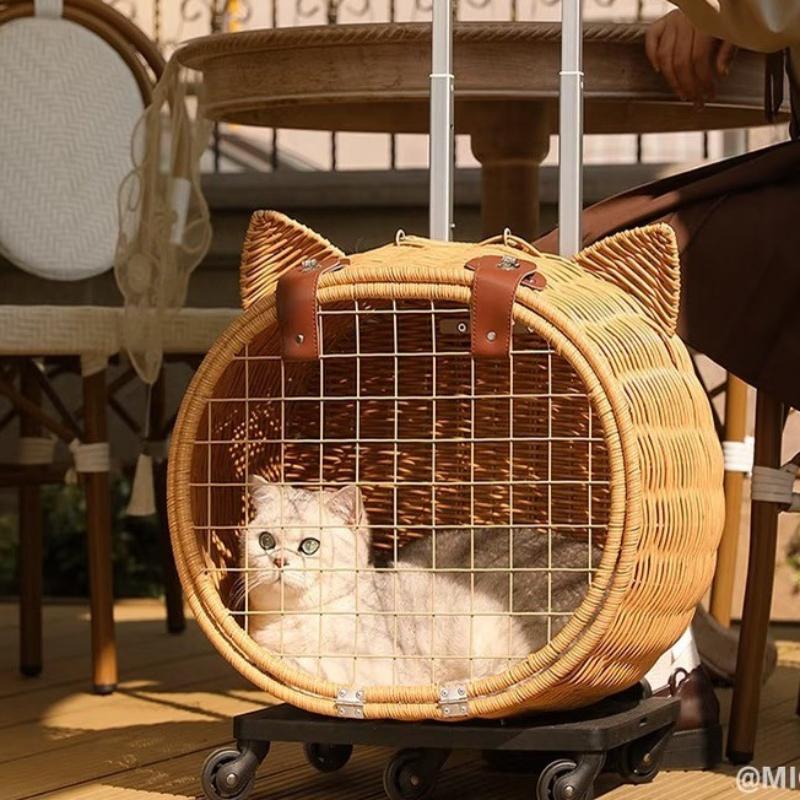 Rattan Pet Rolling Luggage Portable Travel
