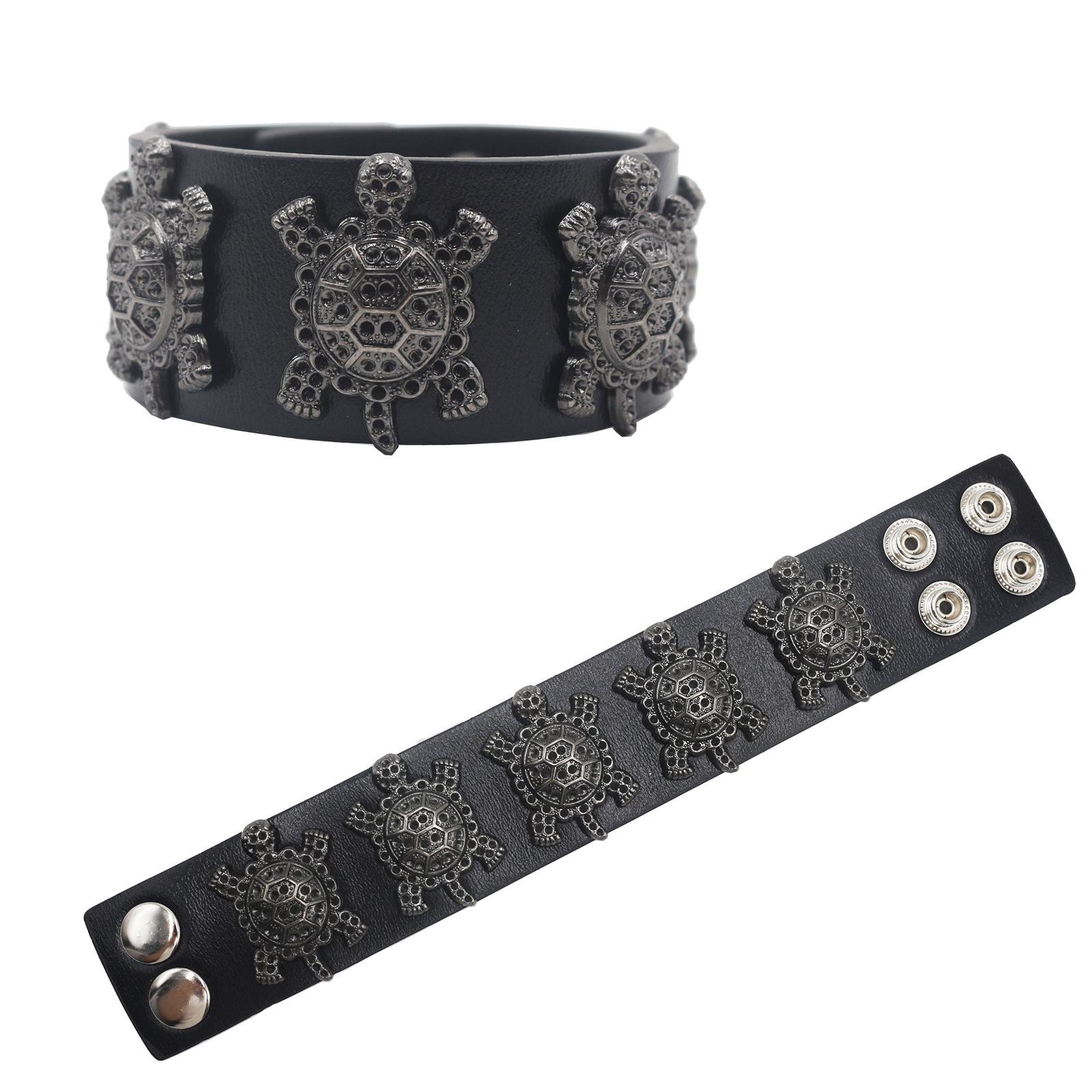European-American Punk Style Rivet Leather Bracelet чёрный