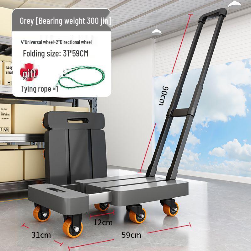 Foldable Retractable Pushcart: Portable Flatbed Cart with Drawbar for Hauling and Moving Goods.
