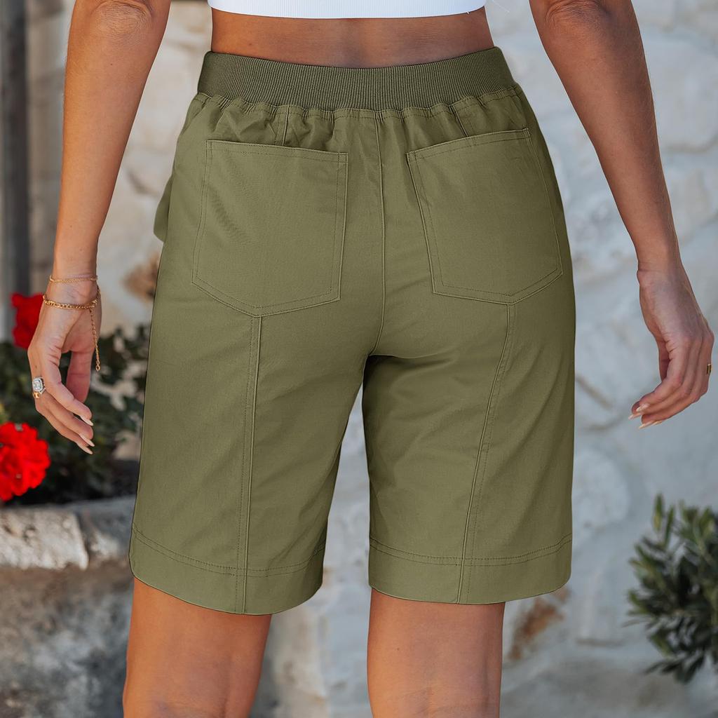 Shorts pour femmes à cordon de serrage, taille élastique, légers, d'été, décontractés, avec poches