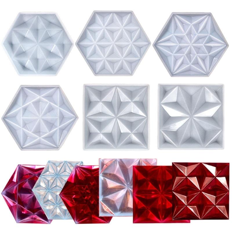 Diy Crystal Epoxy Hexagon Square Coaster Mirror Silicone Mold Dish Tray Mold for Casting with Resin Concrete Cement