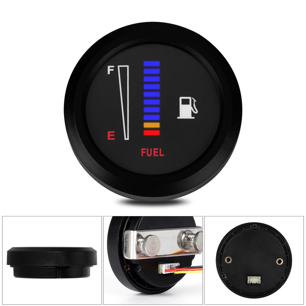 CNSPEED Universal 12V 2" 52mm Fuel Level Gauge Car Motorcycle Fuel Level Meter Gauge Electronic LED Ultra Thin Benzine Meter