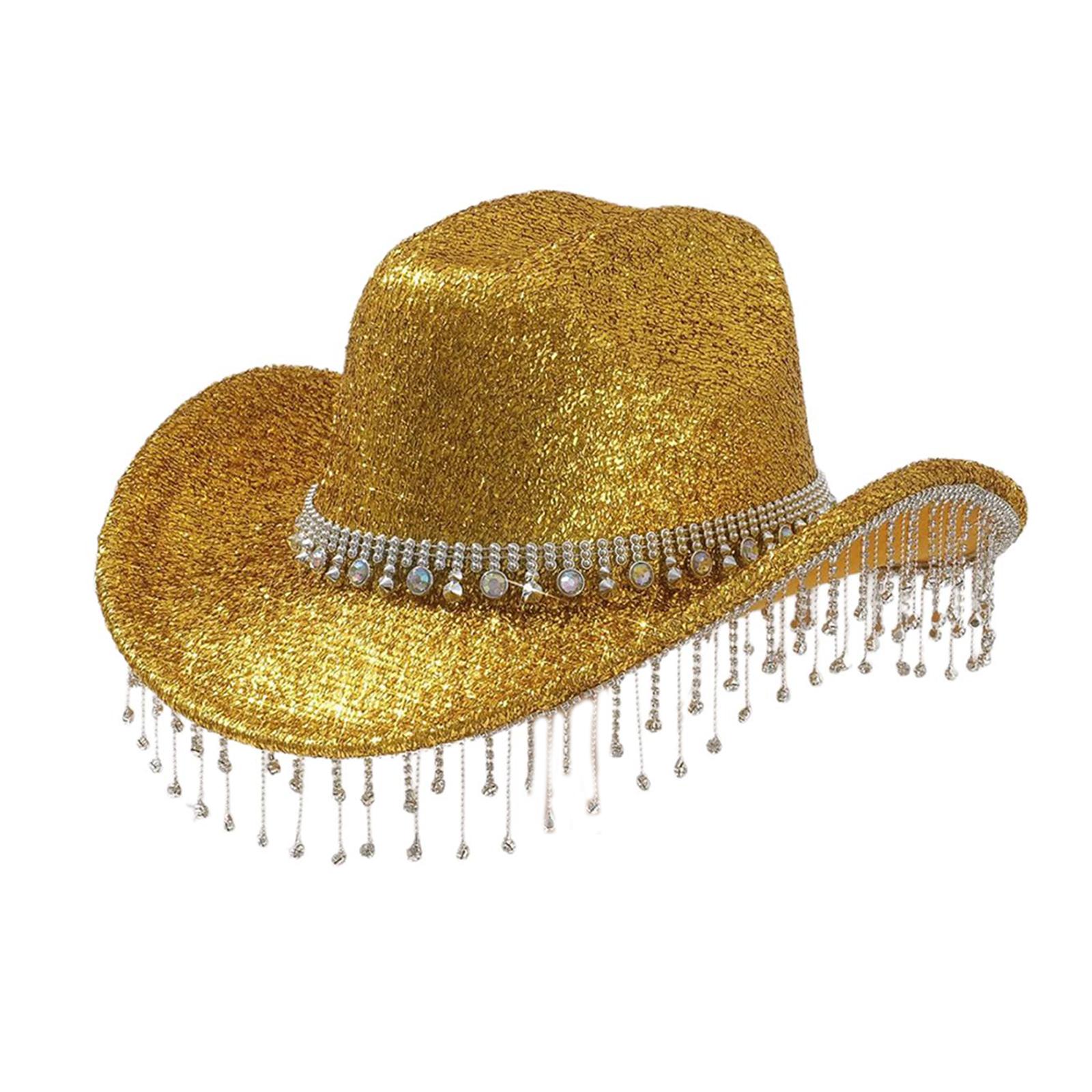 

Eye-catching Crystal Cowboy Hats Bride Hat Panama Hat for Bachelorette Party Cowboy Hats for Club Stage Shows золотой