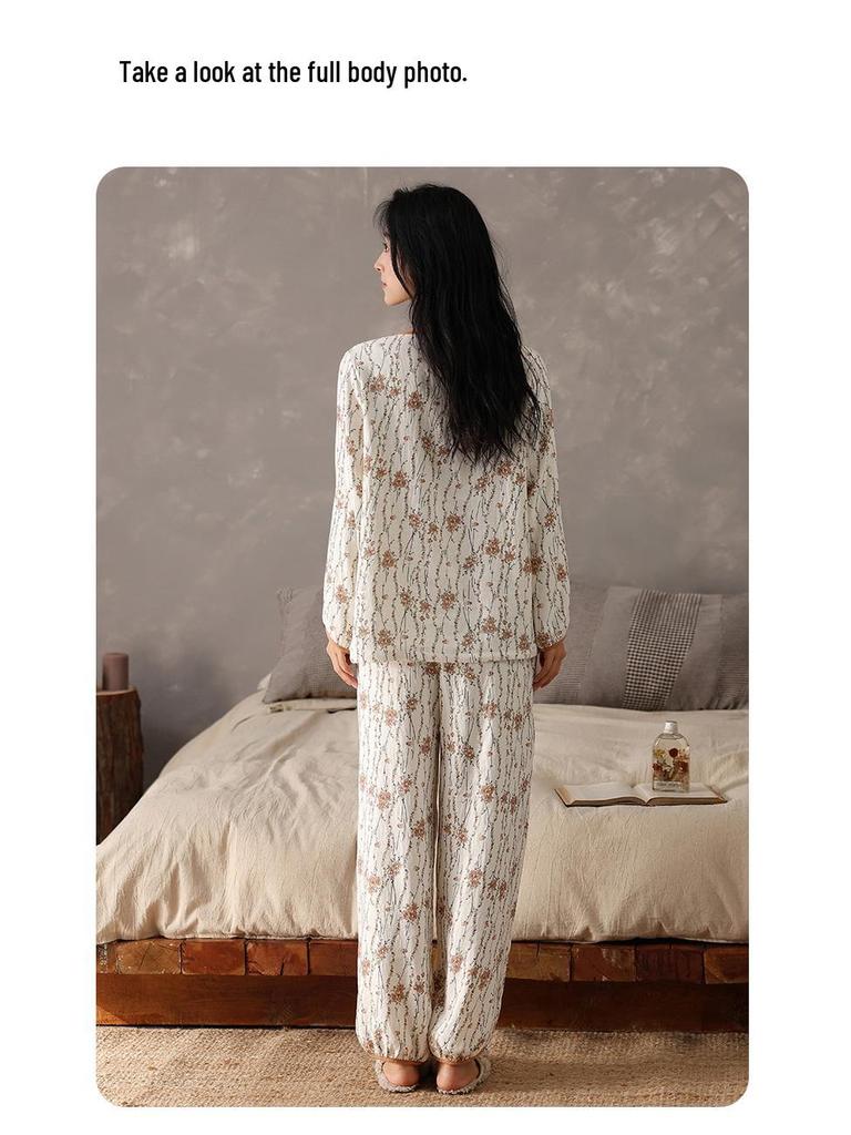 2025 Women's Cloud Cotton Cardigan Set with Chest Pads - Spring & Autumn Pure Cotton Long Sleeve Homewear